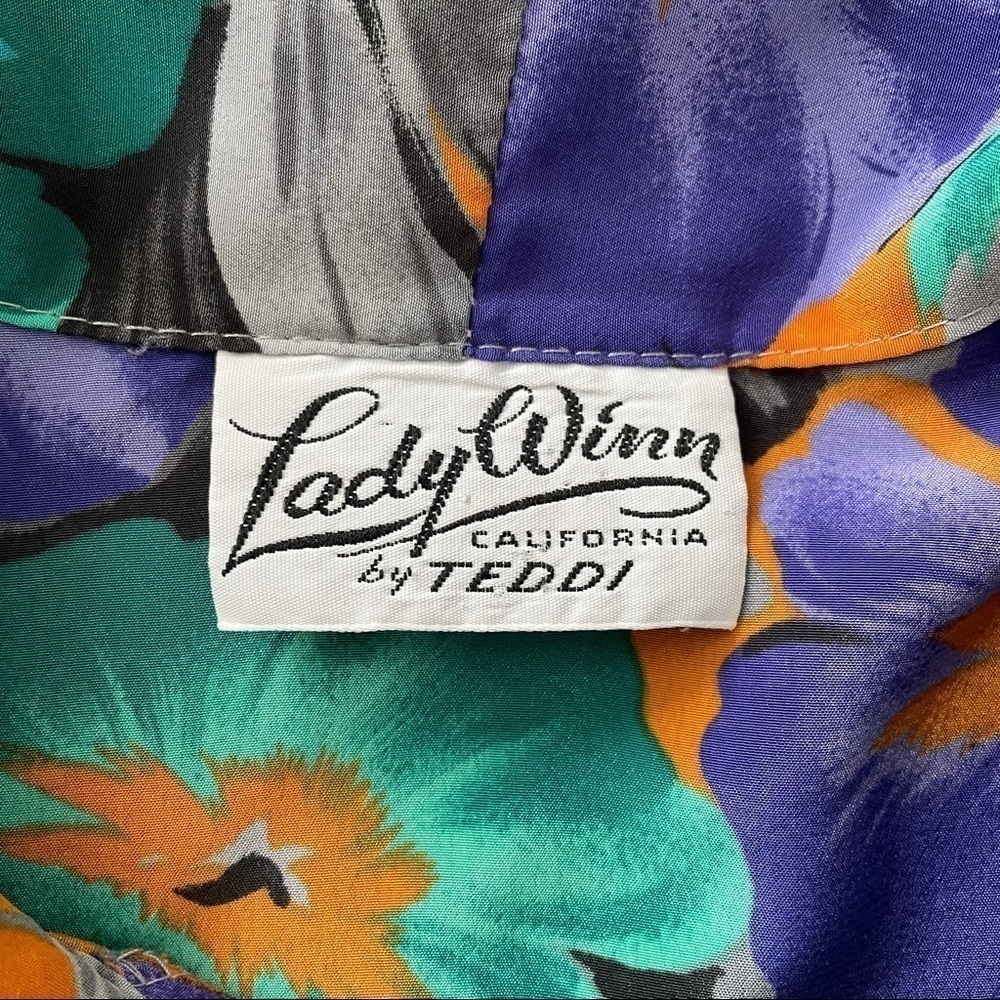 Vintage Lady Winn Floral Necktie Bow Button Up Blouse Long Sleeve 1X - Picture 6 of 7